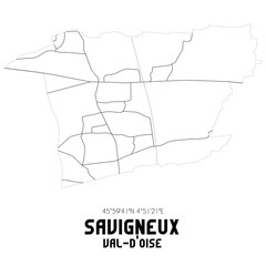 SAVIGNEUX Val-d'Oise. Minimalistic street map with black and white lines.