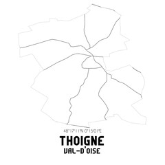 THOIGNE Val-d'Oise. Minimalistic street map with black and white lines.