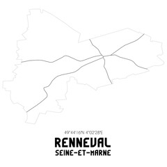 RENNEVAL Seine-et-Marne. Minimalistic street map with black and white lines.