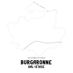 BURGARONNE Val-d'Oise. Minimalistic street map with black and white lines.