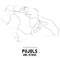 PUJOLS Val-d'Oise. Minimalistic street map with black and white lines.