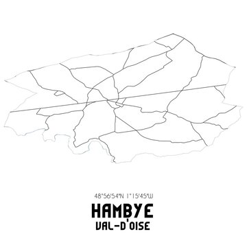HAMBYE Val-d'Oise. Minimalistic street map with black and white lines.