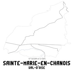 SAINTE-MARIE-EN-CHANOIS Val-d'Oise. Minimalistic street map with black and white lines.