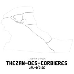 THEZAN-DES-CORBIERES Val-d'Oise. Minimalistic street map with black and white lines.