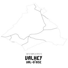 VALHEY Val-d'Oise. Minimalistic street map with black and white lines.