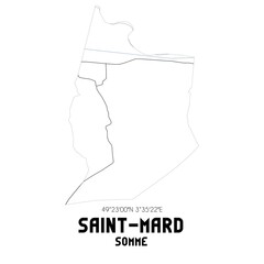 SAINT-MARD Somme. Minimalistic street map with black and white lines.