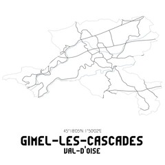 GIMEL-LES-CASCADES Val-d'Oise. Minimalistic street map with black and white lines.
