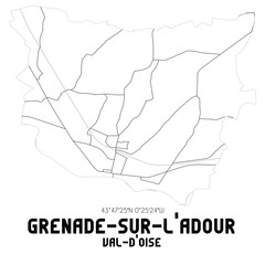 GRENADE-SUR-L'ADOUR Val-d'Oise. Minimalistic street map with black and white lines.