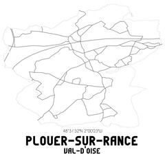 PLOUER-SUR-RANCE Val-d'Oise. Minimalistic street map with black and white lines.
