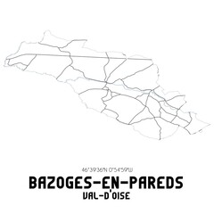 BAZOGES-EN-PAREDS Val-d'Oise. Minimalistic street map with black and white lines.