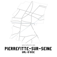 Fototapeta na wymiar PIERREFITTE-SUR-SEINE Val-d'Oise. Minimalistic street map with black and white lines.