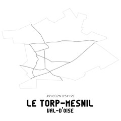 LE TORP-MESNIL Val-d'Oise. Minimalistic street map with black and white lines.