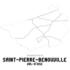 SAINT-PIERRE-BENOUVILLE Val-d'Oise. Minimalistic street map with black and white lines.