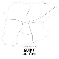 GUIPY Val-d'Oise. Minimalistic street map with black and white lines.