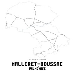 MALLERET-BOUSSAC Val-d'Oise. Minimalistic street map with black and white lines.