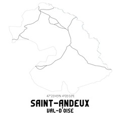 SAINT-ANDEUX Val-d'Oise. Minimalistic street map with black and white lines.