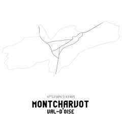 MONTCHARVOT Val-d'Oise. Minimalistic street map with black and white lines.