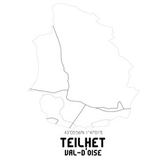 TEILHET Val-d'Oise. Minimalistic street map with black and white lines.