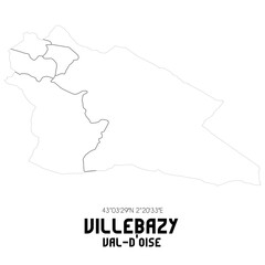 VILLEBAZY Val-d'Oise. Minimalistic street map with black and white lines.