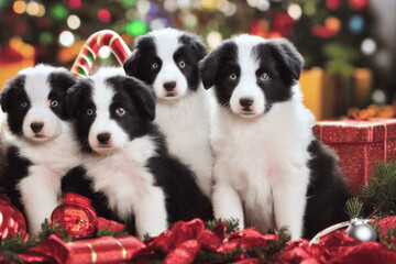Border Collie Puppy- Christmas