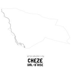 CHEZE Val-d'Oise. Minimalistic street map with black and white lines.