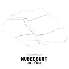 NUBECOURT Val-d'Oise. Minimalistic street map with black and white lines.
