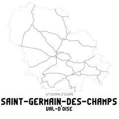 SAINT-GERMAIN-DES-CHAMPS Val-d'Oise. Minimalistic street map with black and white lines.