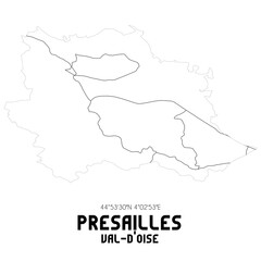 PRESAILLES Val-d'Oise. Minimalistic street map with black and white lines.