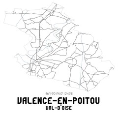 VALENCE-EN-POITOU Val-d'Oise. Minimalistic street map with black and white lines.