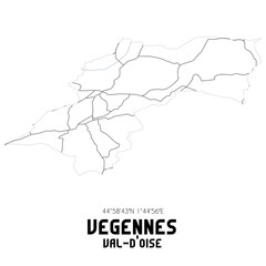 VEGENNES Val-d'Oise. Minimalistic street map with black and white lines.