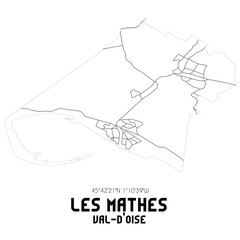Obraz premium LES MATHES Val-d'Oise. Minimalistic street map with black and white lines.