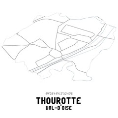 THOUROTTE Val-d'Oise. Minimalistic street map with black and white lines.