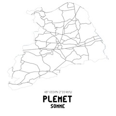 PLEMET Somme. Minimalistic street map with black and white lines.