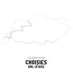 CHOISIES Val-d'Oise. Minimalistic street map with black and white lines.
