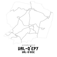 VAL-D'EPY Val-d'Oise. Minimalistic street map with black and white lines.