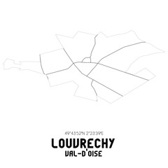 LOUVRECHY Val-d'Oise. Minimalistic street map with black and white lines.