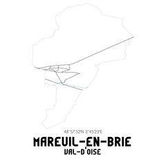 MAREUIL-EN-BRIE Val-d'Oise. Minimalistic street map with black and white lines.