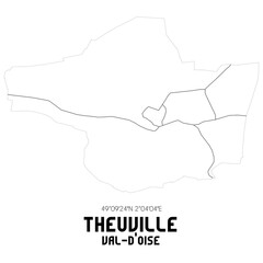 THEUVILLE Val-d'Oise. Minimalistic street map with black and white lines.