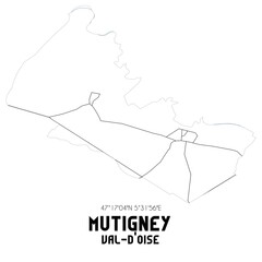 MUTIGNEY Val-d'Oise. Minimalistic street map with black and white lines.