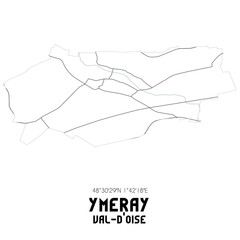 YMERAY Val-d'Oise. Minimalistic street map with black and white lines.