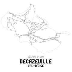 DECAZEVILLE Val-d'Oise. Minimalistic street map with black and white lines.