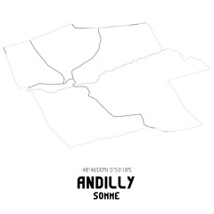 ANDILLY Somme. Minimalistic street map with black and white lines.