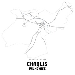 CHABLIS Val-d'Oise. Minimalistic street map with black and white lines.