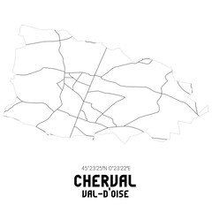 CHERVAL Val-d'Oise. Minimalistic street map with black and white lines.