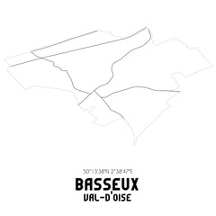 BASSEUX Val-d'Oise. Minimalistic street map with black and white lines.