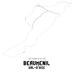 BEAUMENIL Val-d'Oise. Minimalistic street map with black and white lines.