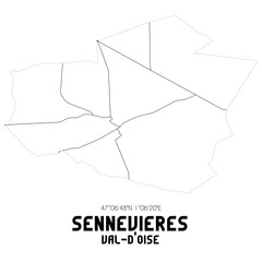 SENNEVIERES Val-d'Oise. Minimalistic street map with black and white lines.