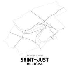 SAINT-JUST Val-d'Oise. Minimalistic street map with black and white lines.