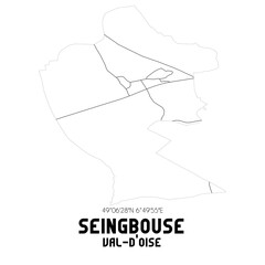 SEINGBOUSE Val-d'Oise. Minimalistic street map with black and white lines.