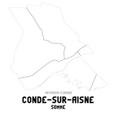CONDE-SUR-AISNE Somme. Minimalistic street map with black and white lines.